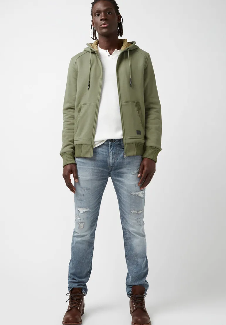 Fasox Men's Zip-Up Hooded Jacket with Sherpa Lining, Army green - BM24161