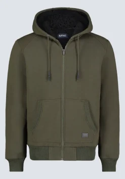 Fasox Men's Zip-Up Hooded Jacket with Sherpa Lining, Fern Green - BM24463