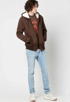 Fasox Men's Zip-Up Hooded Jacket with Sherpa Lining, Chocolate - BM23800