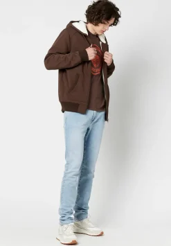 Fasox Men's Zip-Up Hooded Jacket with Sherpa Lining, Chocolate - BM23800