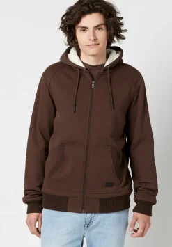 Fasox Men's Zip-Up Hooded Jacket with Sherpa Lining, Chocolate - BM23800