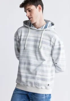 Fazel Men's Striped Hoodie, White with Light Blue - BM24456
