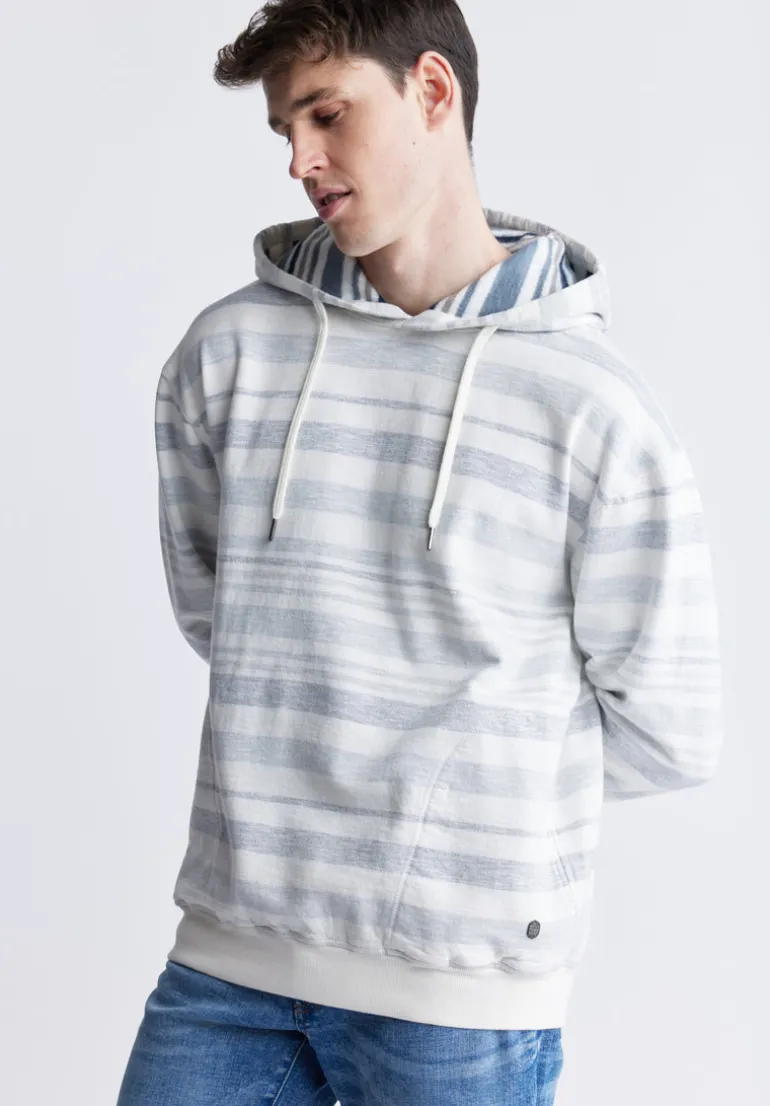Fazel Men's Striped Hoodie, White with Light Blue - BM24456