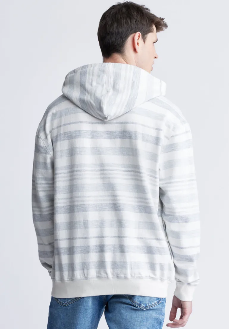 Fazel Men's Striped Hoodie, White with Light Blue - BM24456