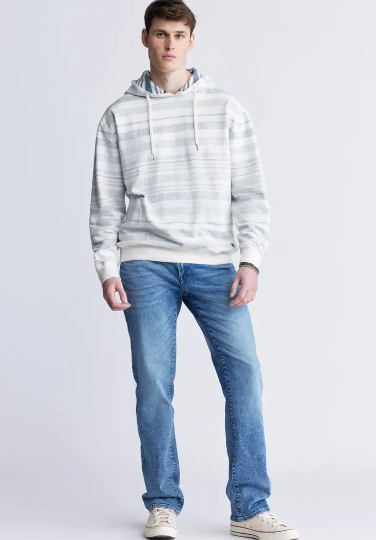 Fazel Men's Striped Hoodie, White with Light Blue - BM24456