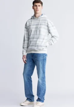 Fazel Men's Striped Hoodie, White with Light Blue - BM24456