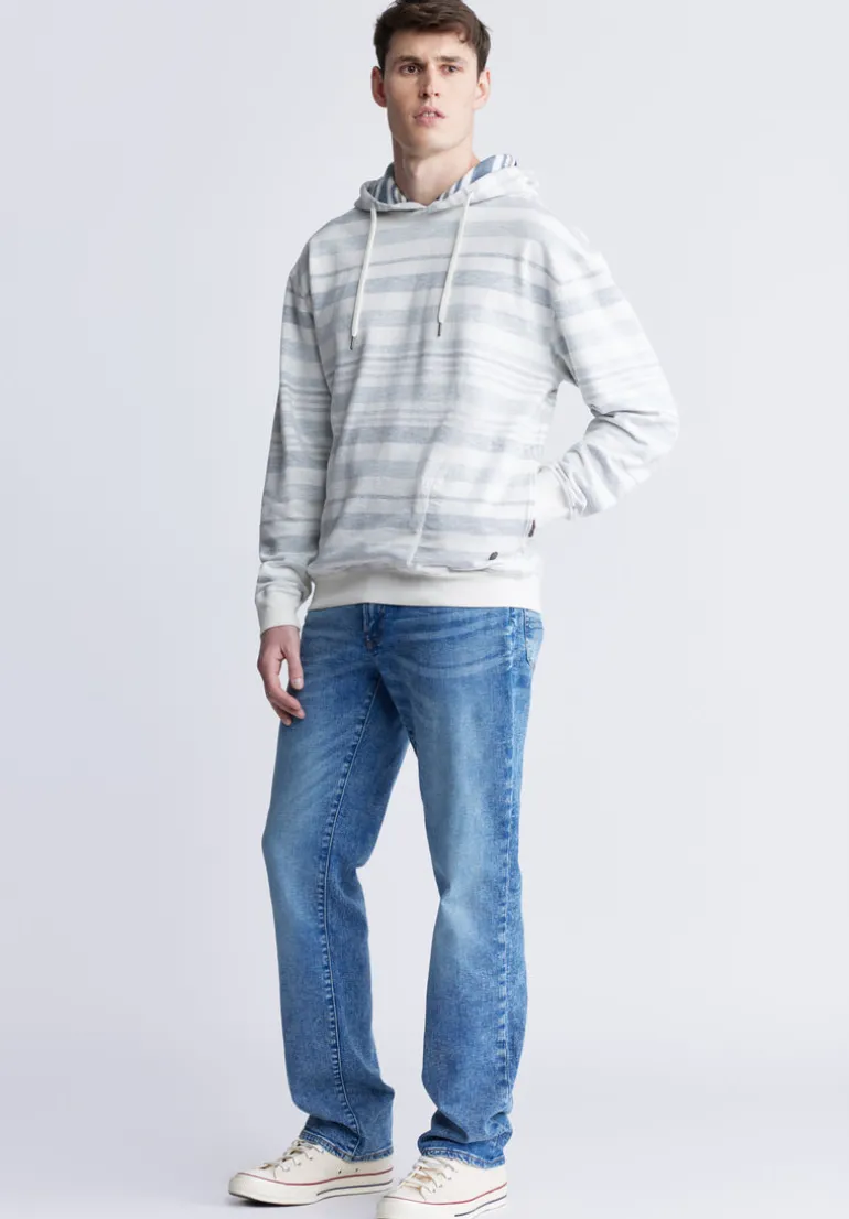 Fazel Men's Striped Hoodie, White with Light Blue - BM24456