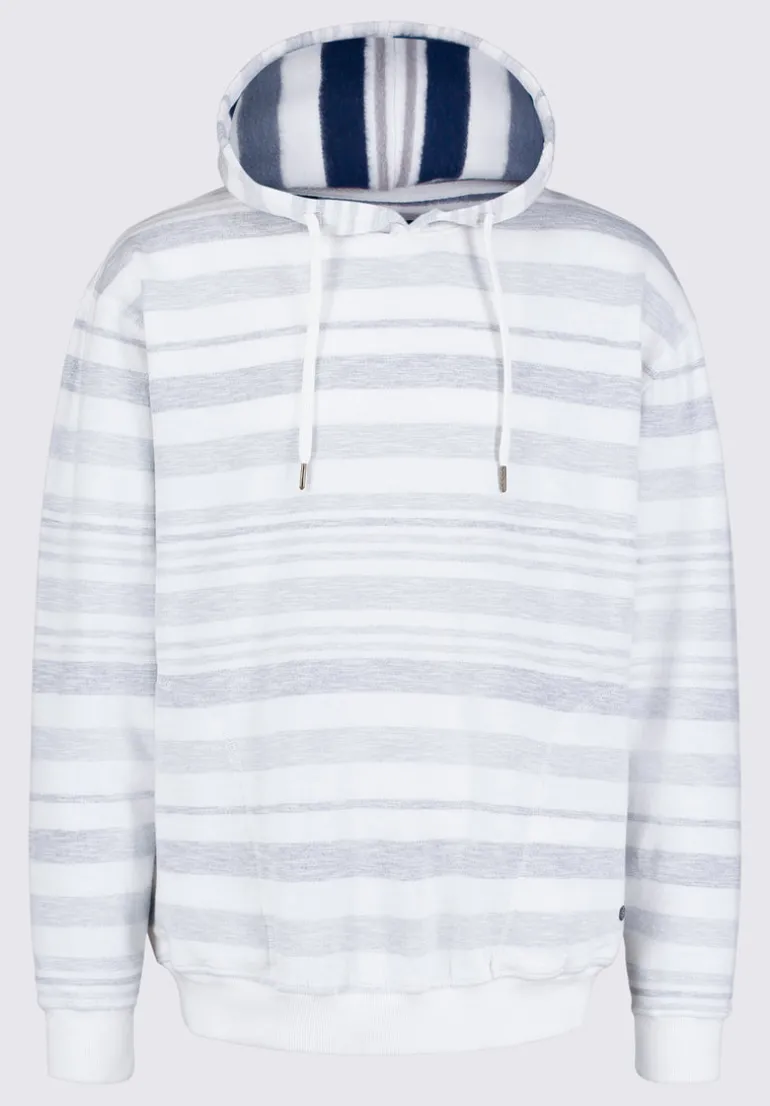 Fazel Men's Striped Hoodie, White with Light Blue - BM24456
