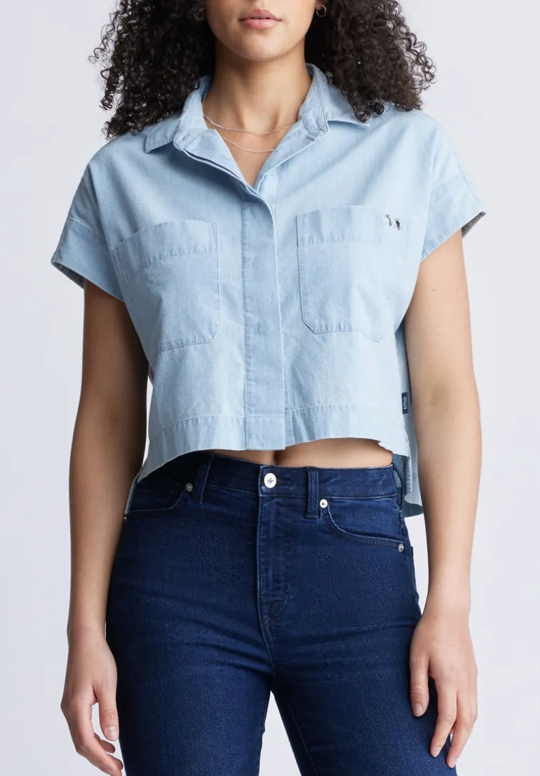Fenella Women's Short Sleeve Crop Shirt, Blue - WT0088S