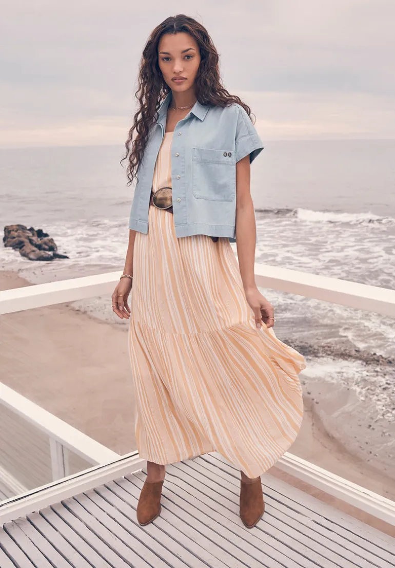 Fenella Women's Short Sleeve Crop Shirt, Blue - WT0088S