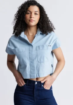 Fenella Women's Short Sleeve Crop Shirt, Blue - WT0088S