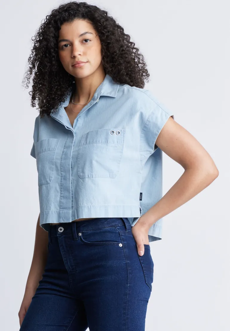 Fenella Women's Short Sleeve Crop Shirt, Blue - WT0088S