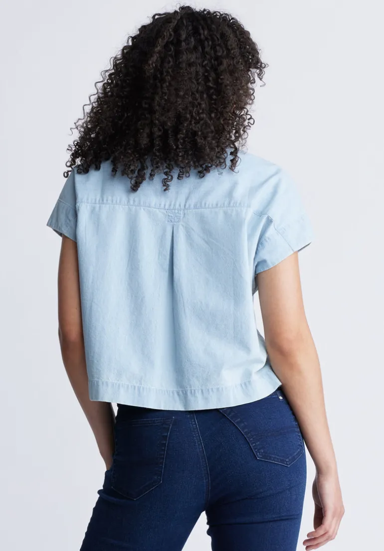 Fenella Women's Short Sleeve Crop Shirt, Blue - WT0088S