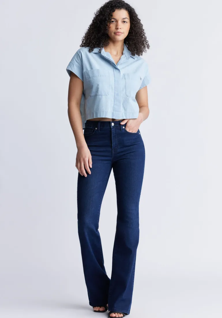 Fenella Women's Short Sleeve Crop Shirt, Blue - WT0088S