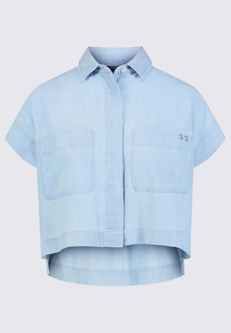 Fenella Women's Short Sleeve Crop Shirt, Blue - WT0088S