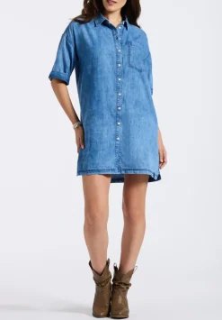Freida Women's Long-Sleeve Button-Up Shirt Dress, Classic Vintage Blue - WD0069P