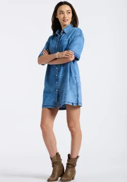 Freida Women's Long-Sleeve Button-Up Shirt Dress, Classic Vintage Blue - WD0069P