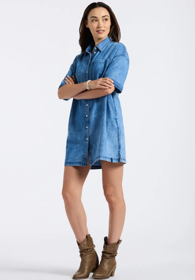 Freida Women's Long-Sleeve Button-Up Shirt Dress, Classic Vintage Blue - WD0069P