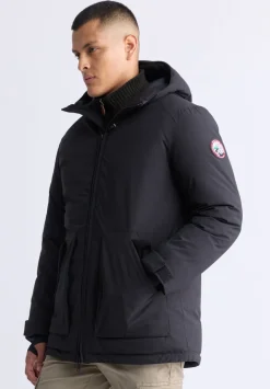 Gavin Men’s Mid-length Two-way Zip-up Classic Parka, Black - OBMFP001