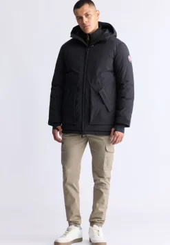 Gavin Men’s Mid-length Two-way Zip-up Classic Parka, Black - OBMFP001