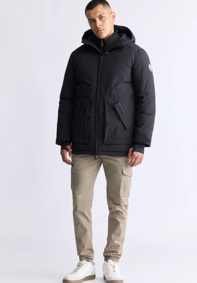 Gavin Men’s Mid-length Two-way Zip-up Classic Parka, Black - OBMFP001