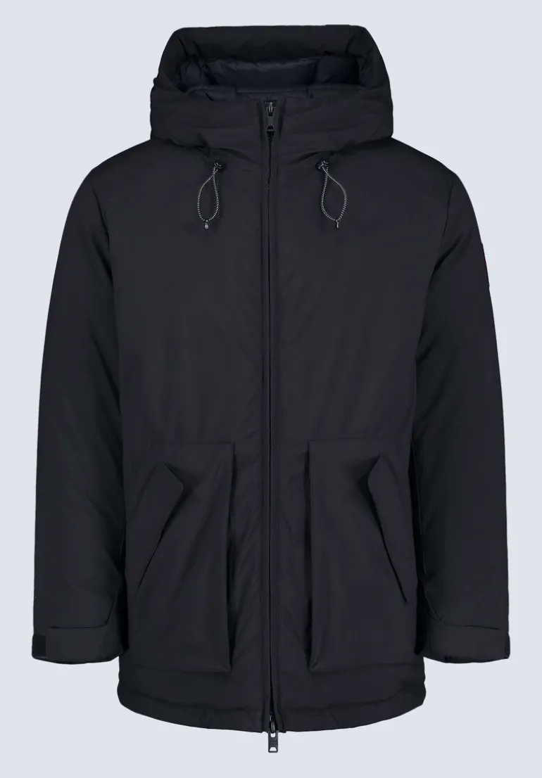 Gavin Men’s Mid-length Two-way Zip-up Classic Parka, Black - OBMFP001