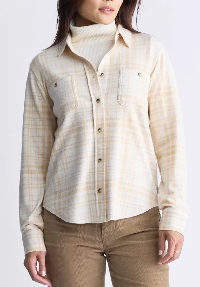 Georgie Women's Long-Sleeved Plaid Shirt, Biscotti Beige - KT0124F