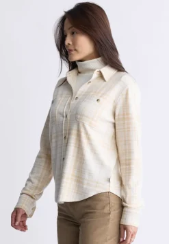 Georgie Women's Long-Sleeved Plaid Shirt, Biscotti Beige - KT0124F