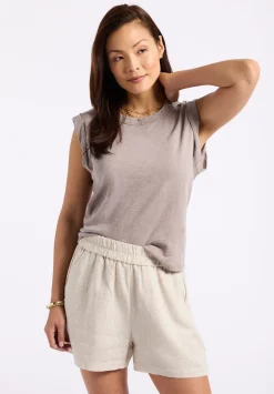 Giustina Women's Linen Blend High-Waisted Shorts, Beige - WB0023P