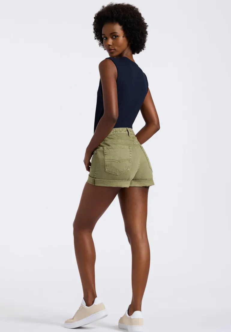 High Rise Relaxed Goldie Women's Shorts, Aloe Green - BL15963