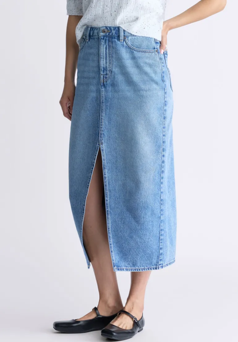 High Rise Samantha Women's Denim Skirt, Mid Blue Sanded - BL16008