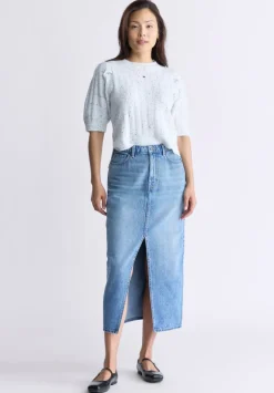 High Rise Samantha Women's Denim Skirt, Mid Blue Sanded - BL16008