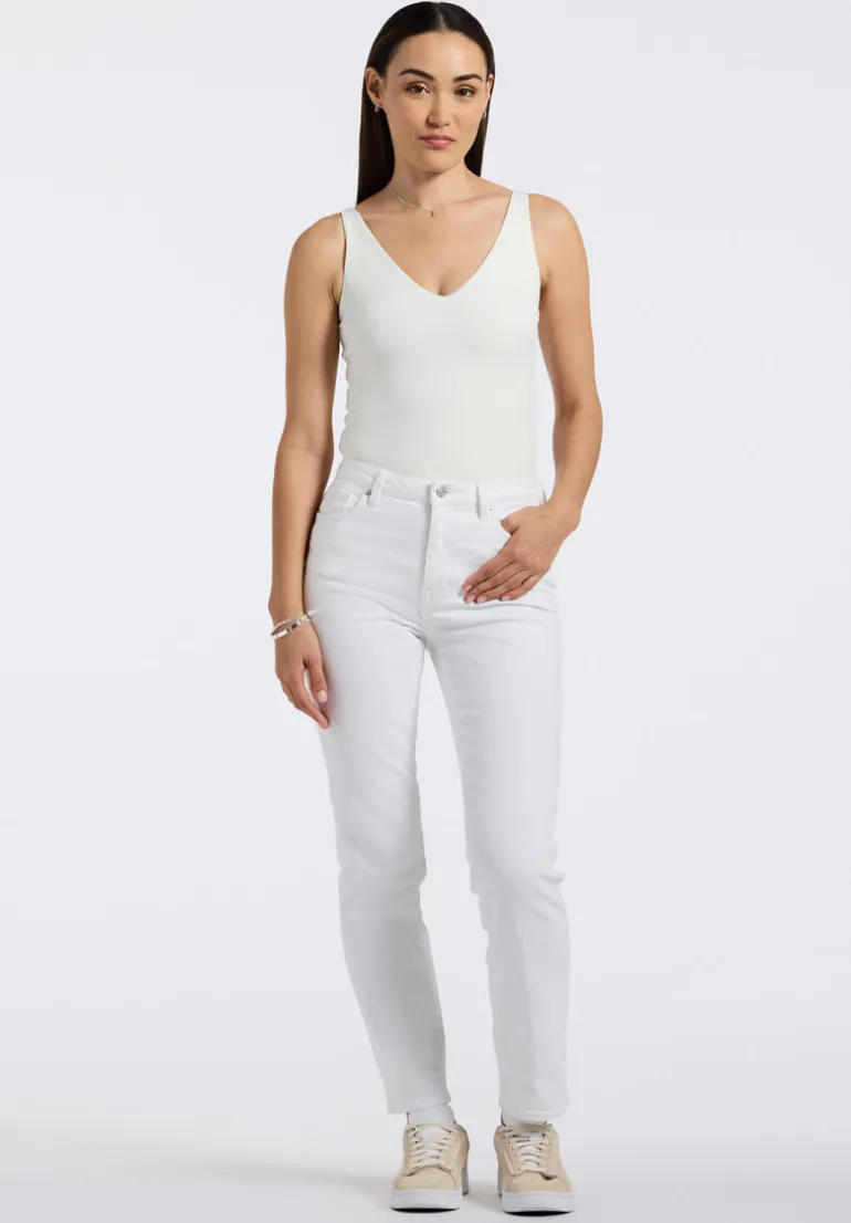 High Rise Straight Jayden Women's Pants, White - BL16085