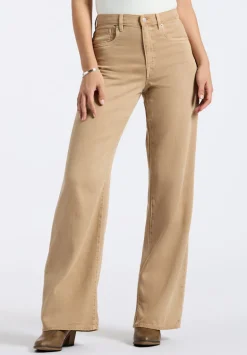 High Rise Wide Leg Addie Women's Pants, Almond Beige - BL16083
