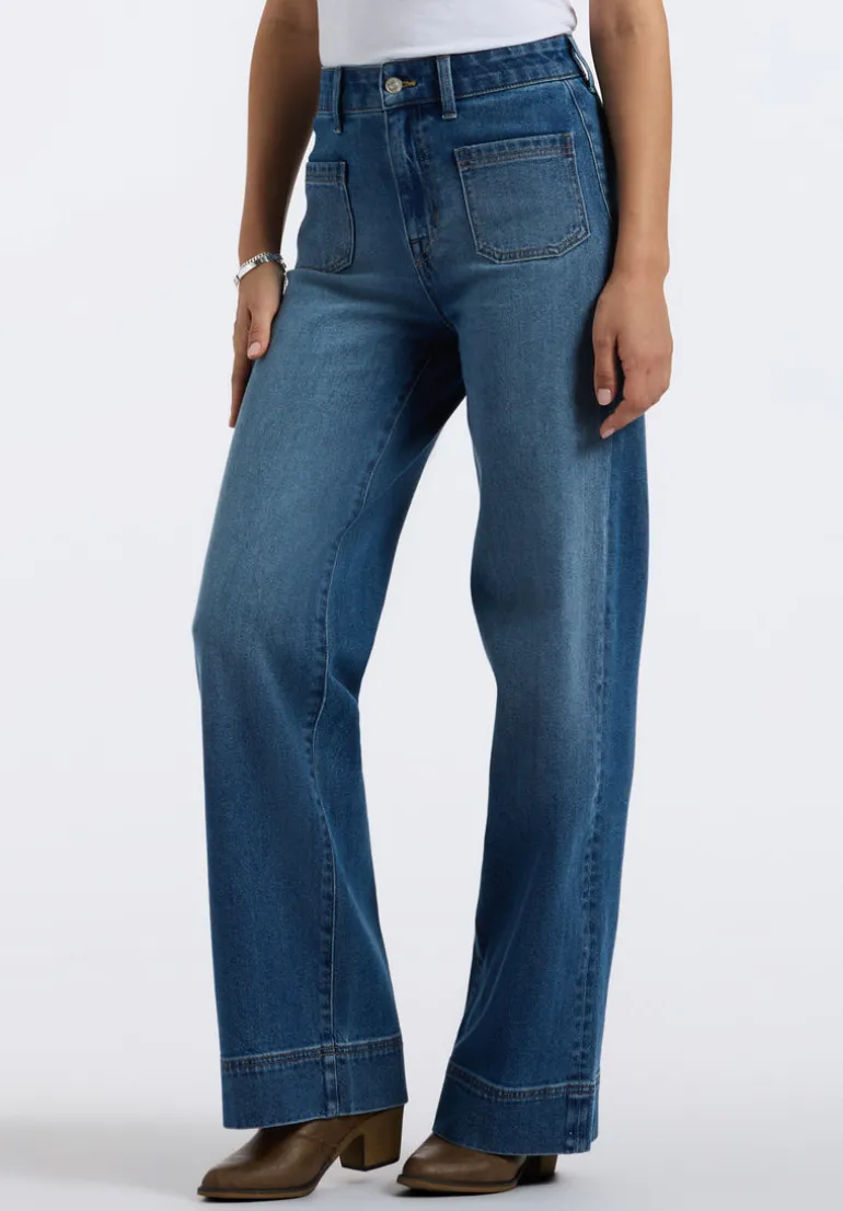 High Rise Wide Leg Addie Women's Jeans, Authentic Worn Indigo - BL16064