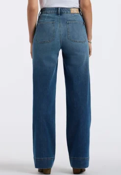 High Rise Wide Leg Addie Women's Jeans, Authentic Worn Indigo - BL16064
