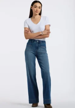 High Rise Wide Leg Addie Women's Jeans, Authentic Worn Indigo - BL16064