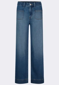 High Rise Wide Leg Addie Women's Jeans, Authentic Worn Indigo - BL16064