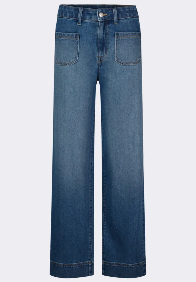High Rise Wide Leg Addie Women's Jeans, Authentic Worn Indigo - BL16064