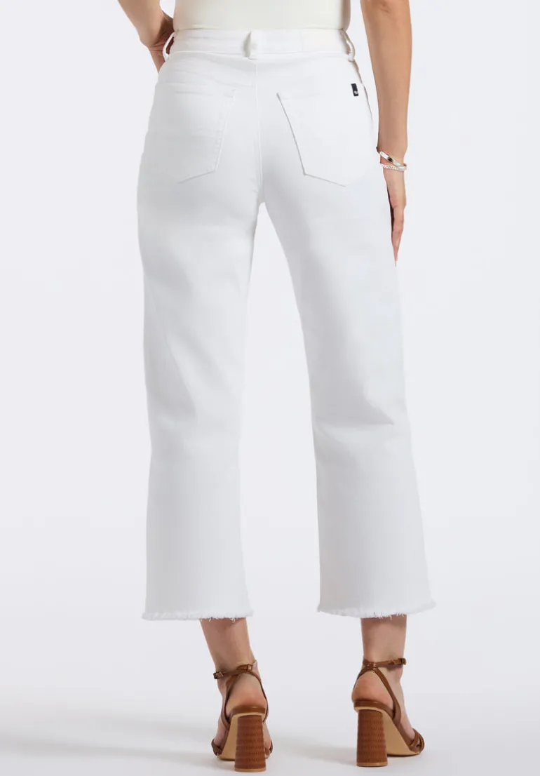High Rise Wide Leg Cropped Addisson Women's Pants, White - BL16087