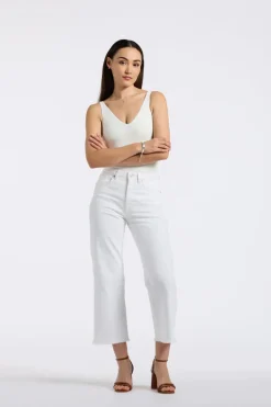High Rise Wide Leg Cropped Addisson Women's Pants, White - BL16087