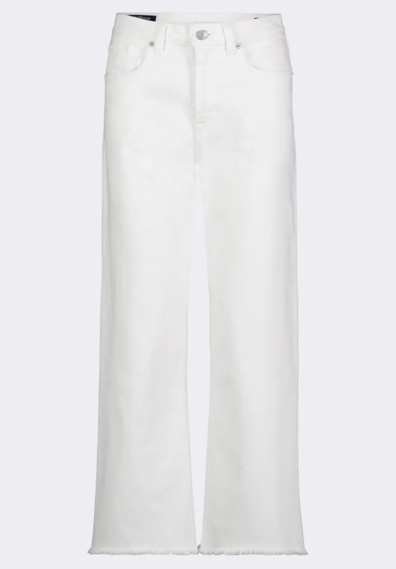 High Rise Wide Leg Cropped Addisson Women's Pants, White - BL16087