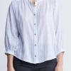 Ishara Women’s Balloon Sleeve Striped Blouse, White & Light Blue - WT0097P