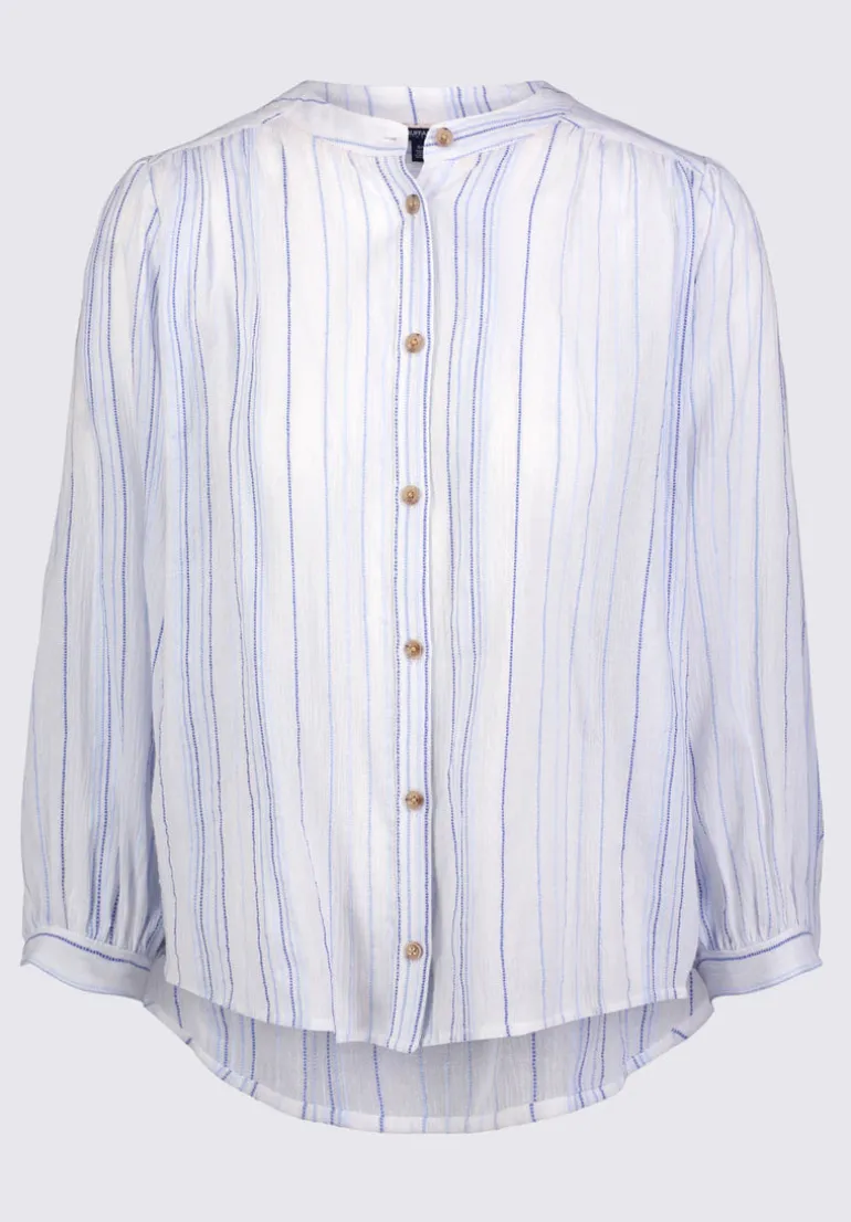 Ishara Women’s Balloon Sleeve Striped Blouse, White & Light Blue - WT0097P