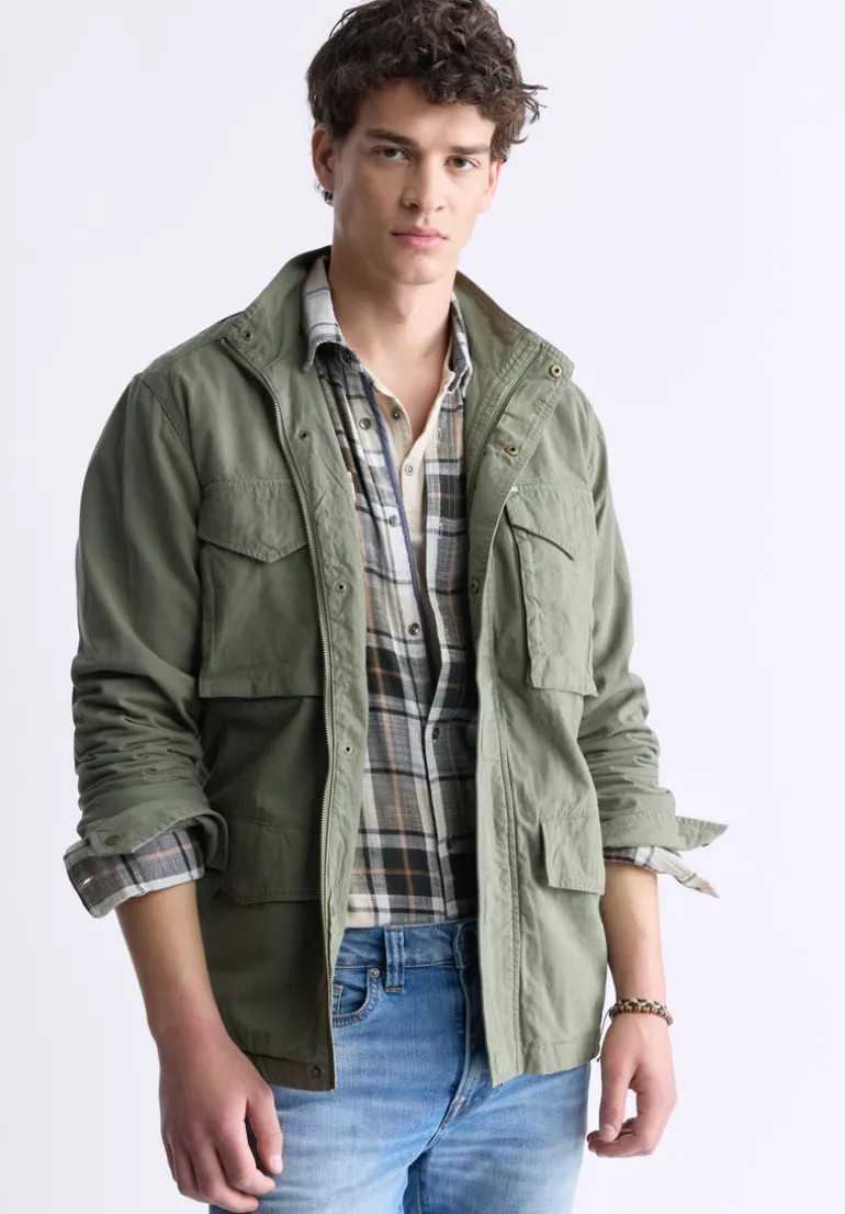 Jafom Men's Utility Jacket with Pockets, Army Green - BM24445