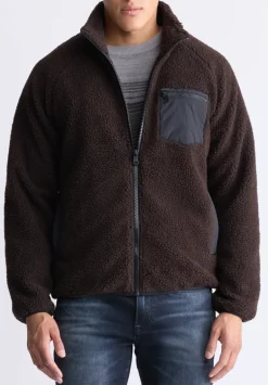 Jaik Men's Sherpa Bomber Jacket with Chest Pocket, Chocolate - BM24490
