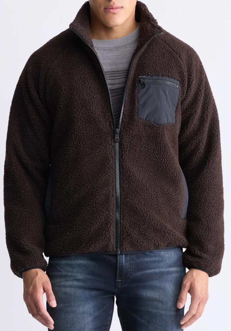 Jaik Men's Sherpa Bomber Jacket with Chest Pocket, Chocolate - BM24490