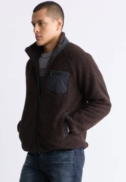 Jaik Men's Sherpa Bomber Jacket with Chest Pocket, Chocolate - BM24490
