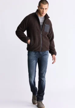 Jaik Men's Sherpa Bomber Jacket with Chest Pocket, Chocolate - BM24490