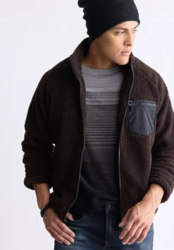 Jaik Men's Sherpa Bomber Jacket with Chest Pocket, Chocolate - BM24490